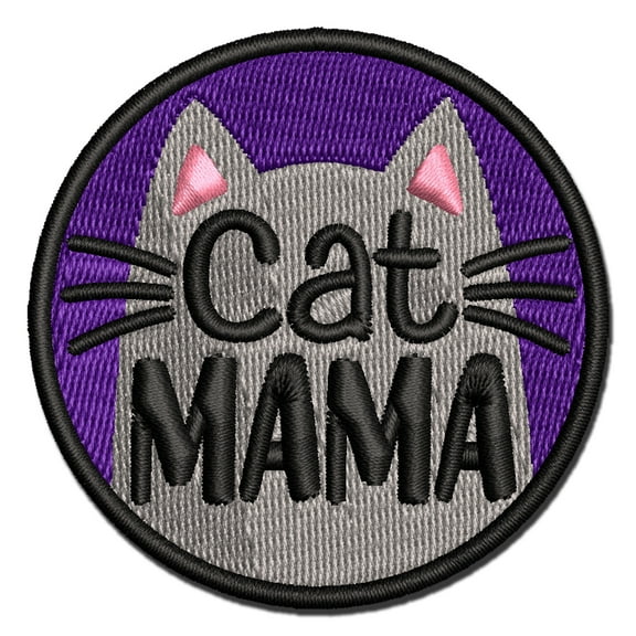 Cat Mama Mom Applique Multi-Color Embroidered Iron-On Patch - 2.0 Inch Mini