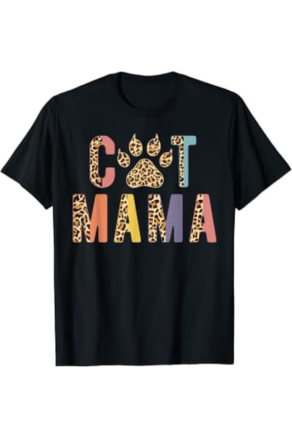Cat Mama Mother's Day Kitty Kitten Women Leopard T-shirt