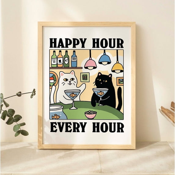 Cat Martini Handmade Hostess Martini Cocktail Bar Kitchen Decor, Unframed Paper Print Size 16x24