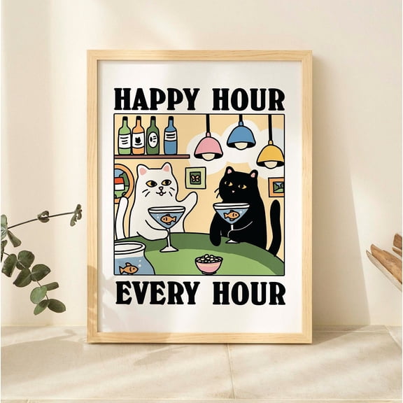 Cat Martini Print, Handmade Posters, Hostess Gifts, Martini Print, Cocktail Print, Bar Kitchen Dining Decor, Cosy Eclectic Print, Poster Only