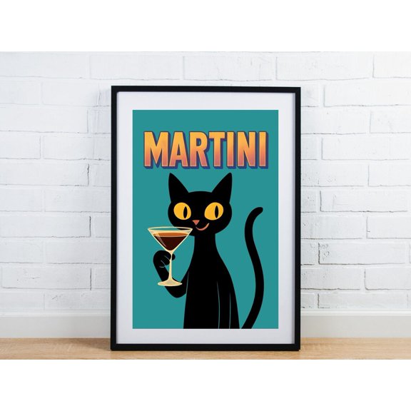 Cat Martini Print Retro Martini Cocktail Lounge Poster Vintage Wall Art For Bar Cart Mid Century Print Gift For Cocktail Enthusiasts
