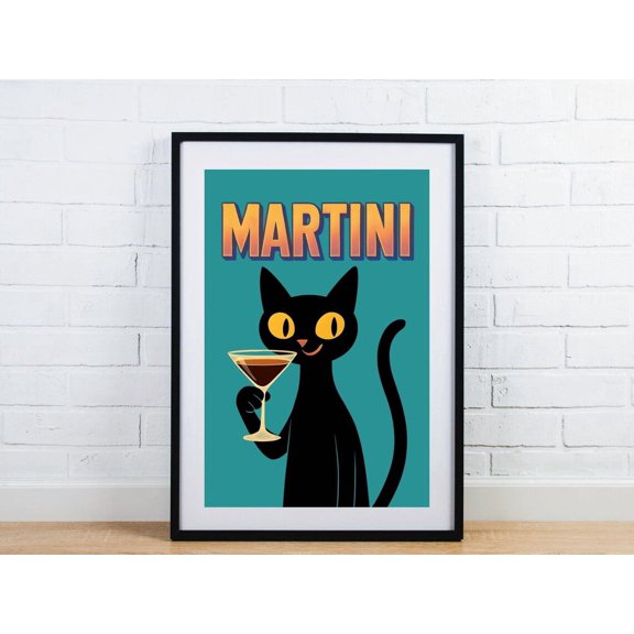 Cat Martini Print Retro Martini Cocktail Lounge Poster Vintage Wall Art For Bar Cart Mid Century Print Gift For Cocktail Enthusiasts