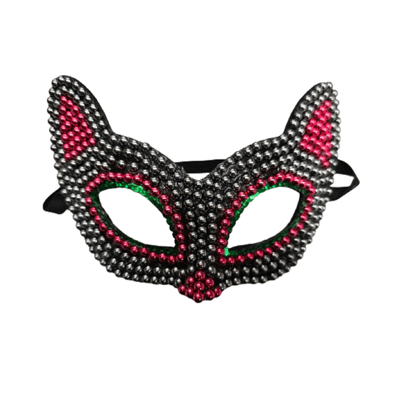 Cat Mask - Black & Neon Beads - Costume Accessory - Adult Teen