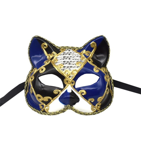 Cat Mask,Half Mardi Gras Mask,Venice Masks for Halloween,Venetian Checkered Musical Cat Masks