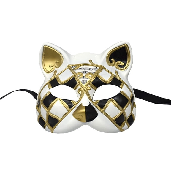 Cat Mask,Half Mardi Gras Mask,Venice Masks for Halloween,Venetian Checkered Musical Cat Masks