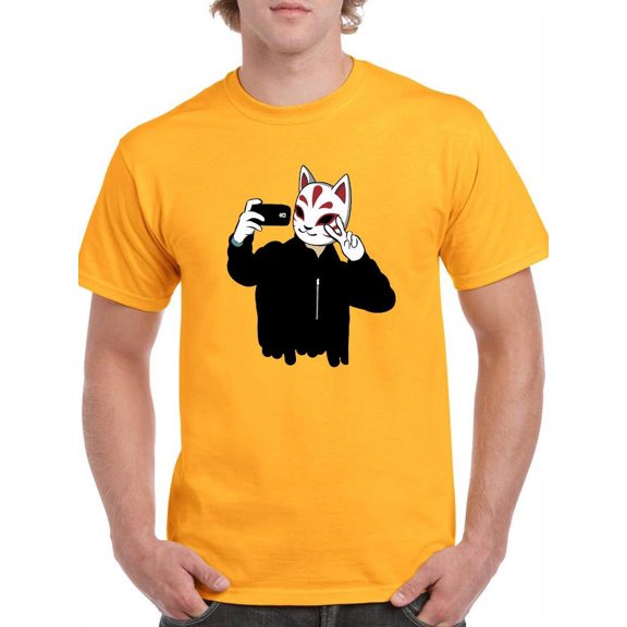 Cat Mask Selfie T-Shirt Men -Smartprints Designs, Male Large