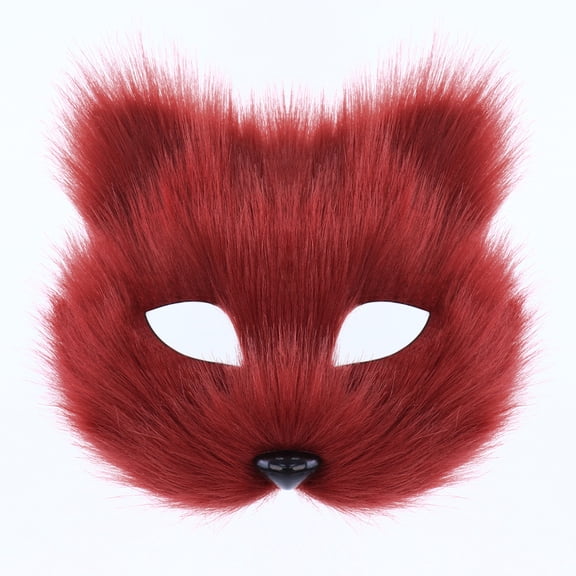 Cat Mask Tail Set,Faux Fur Cat Wolf Fox Mask with Fluffy Long Tail,Halloween Fursuit Therian Fox Animal Cosplay Party Costume