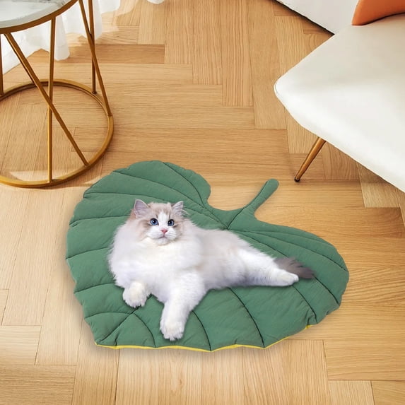 Cat Mat Non Slip Pet Bed Pad 25 Inch Washable Leaf Shaped Floor Mat for Small Medium Animals All Season Crate Mat