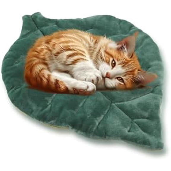 Cat Mat Self Warming Cat Bed 26"x20" Leaf Shaped Cotton Soft Warm Pet Pad Blanket for Indoor Bed Couch Sofa Floors Cat and Dog Warm Mattress (Green)