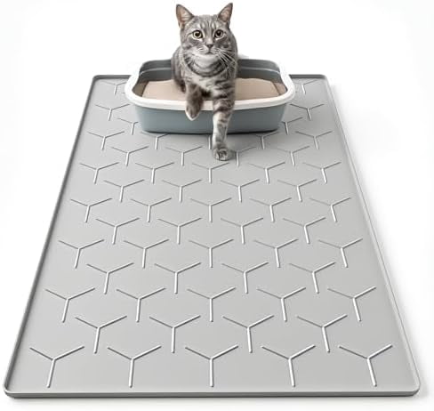 Cat Mat for Litter Box, Large 34" X 22" Cat Litter Mat, Waterproof Silicone Pad for Floor, Gray