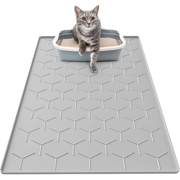 Cat Mat for Litter Box, Large 34" X 22" Cat Litter Mat, Waterproof Silicone Pad for Floor, Gray