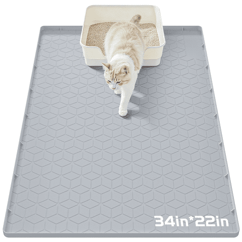 Cshidworld Cat Litter Box Mat, Large 34" X 22" Silicone Cat Mat for Litter Box, Waterproof & Non-Slip Pad for Floor, Easy to Clean Kitty Litter Pads for Indoor Cats, Gray