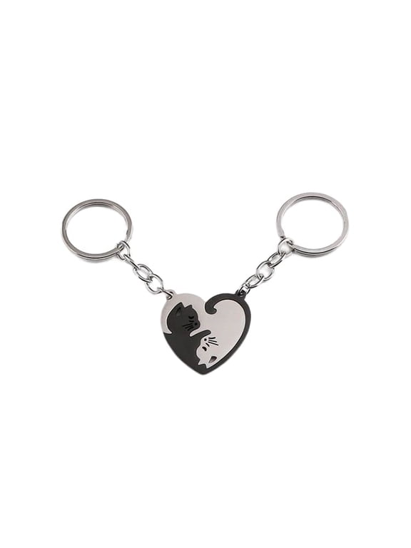 Cat Matching Keychain for Couples Best Friends Heart keychains for Women Men Relationship Friendship Gifts for 2 Cat Yin Yang Key Chains for Bestie Christmas Birthday Gift