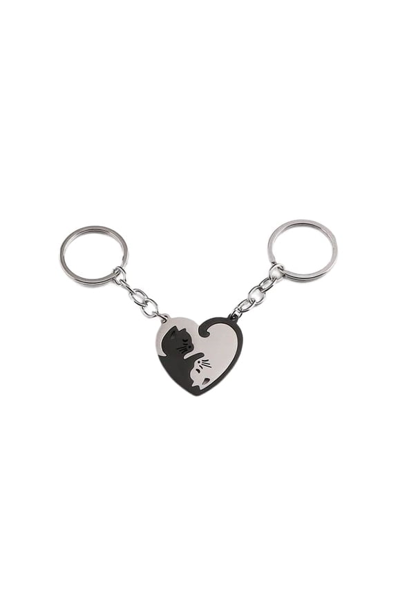 Cat Matching Keychain for Couples Best Friends Heart keychains for Women Men Relationship Friendship Gifts for 2 Cat Yin Yang Key Chains for Bestie Christmas Birthday Gift