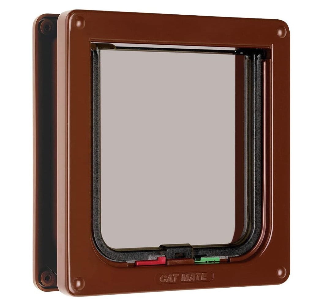 Cat Mate 4 Way Locking Cat Flap with Door Liner Transparent Flap and Magnetic Catch Brown Walmart