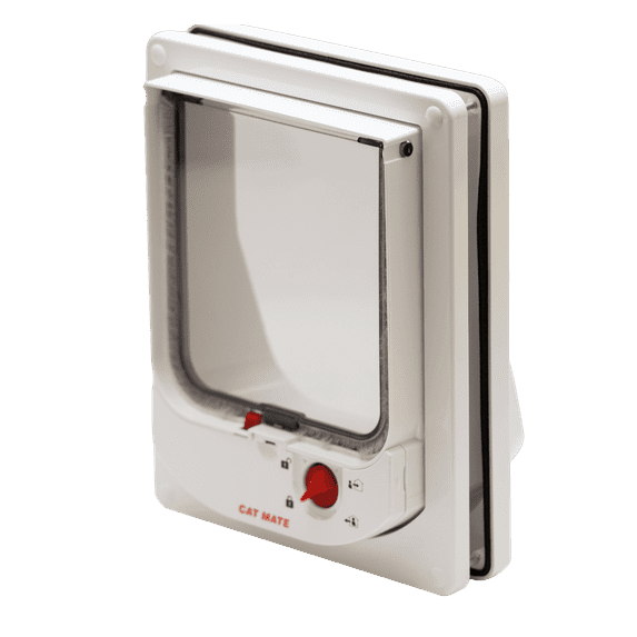 Cat Mate Electromagnetic Cat Flap-White with 4-Way Locking Options and 2 Collar Magnets for Regulated Access