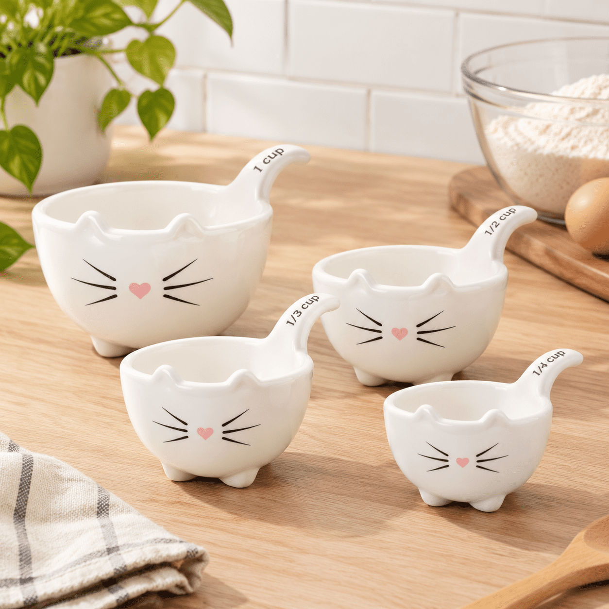 Cat Measuring Cups and Spoons Set, Ceramic Kitchen Tools for Bakers and ...