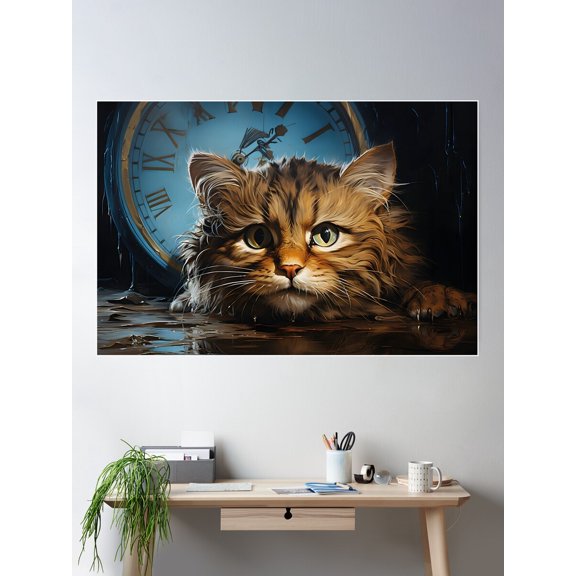 Cat Melting - Poster - Wall Art - Office - Living Room - Bedroom - Kitchen - Gift Poster Wall Art, Modern Wall Decor For Living Room Bedroom, 16x24 UNFRAMED