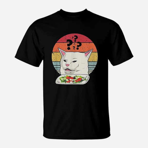 Cat Meme Retro Yelling At Cats Eating Salad TShirt