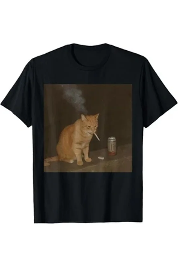 Cat Meme Smoking With Baddies Get Saddies Dark Humor Unisex T-Shirt up to size 5XL