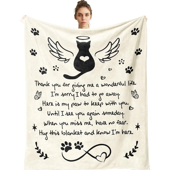 Cat Memorial Gifts For Loss Of Cat, Cats Memorial Blanket, Loss Of Cats Sympathy/Remembrance/Bereavement/Passing Away Gifts, Pet Sympathy Memory Gift