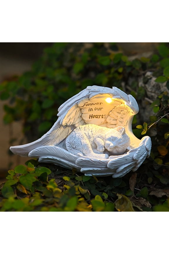 Cat Memorial Gifts for Loss of Cat, Peaceful Sleeping Solar Angel Cat Statue Outdoor Waterproof, Resin Cat Figurine Pet Memorial Stone for Garden Grave Markers, Loss of Pet Sympathy Gift