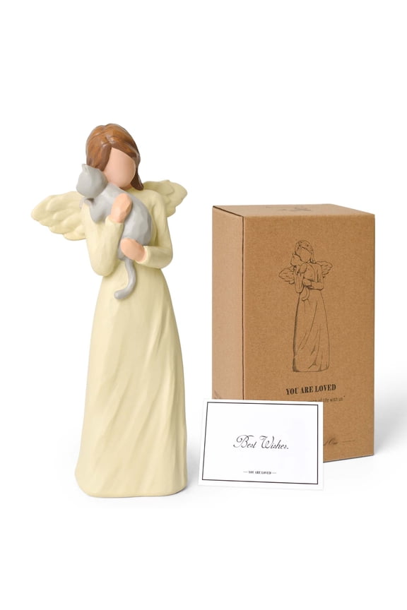 Cat Memorial Gifts, Hand-Painted Angel Figurine, Cat Mom Gifts for Cat Lovers, Pet Memorial & Sympathy Ornament Home Decor