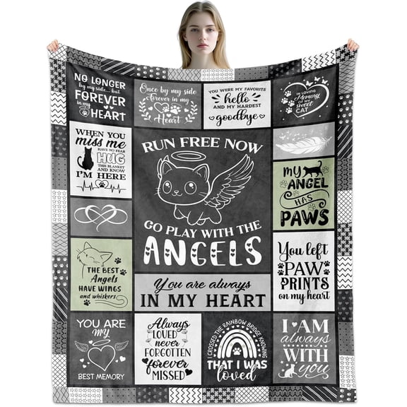 Cat Memorial Gifts for Loss of Cat, Loss of Cats Sympathy Gift Blanket 60"x50", Pet Memorial Gifts for Cats, Cat''s Bereavement Gift