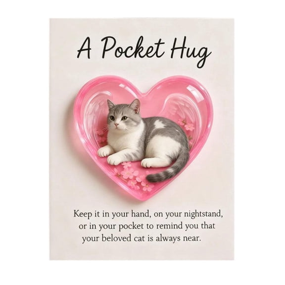 Cat Memorial Pocket Hug Heart Charm Resin Keepsake Figurine for Cat Lovers