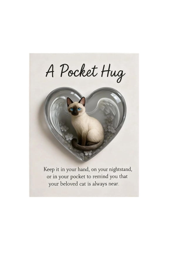 Cat Memorial Pocket Hug, Heart-Shaped with Inspirational Cards,Resin Keepsake Figurines,for Grieving Cat Owners and Cat Lovers