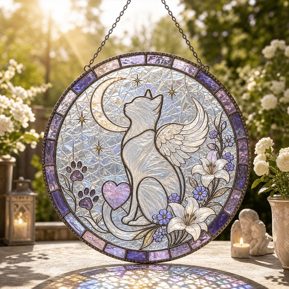 Cat Memorial Stained Glass Suncatcher Remembrance Gift for Pet Loss Sympathy