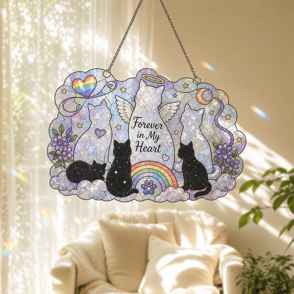 Cat Memorial Suncatcher Hologram Acrylic Window Hanging Pet Remembrance Gift