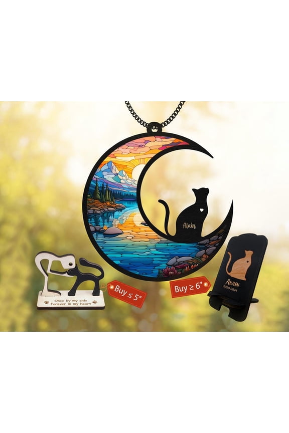 Cat Memorial Suncatcher - Loss of Pet Sympathy Gift, Custom Cat Name Ornament, Cat Mom Remembrance Decor