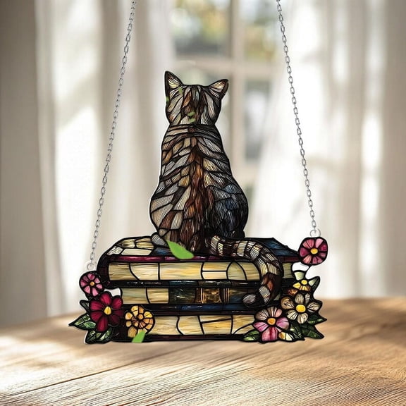 Cat Memorial Window Hanging Acrylic, Book Lover Sun Catcher for Home & Car Decor, Wall Hanging, Gift in Memory of a Beloved Cat, Lover Cat