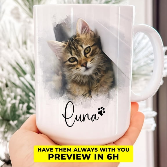 Cat Memorial custom Mug In Loving Memory Gift for Loss of Cat Personalized Watercolor Pet