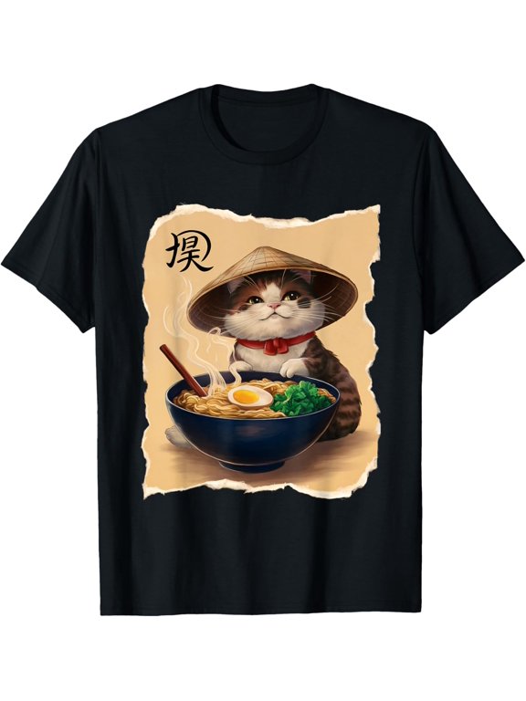 Cat Men Woman Kawaii Eating Ramen Japanese Cat T-Shirt