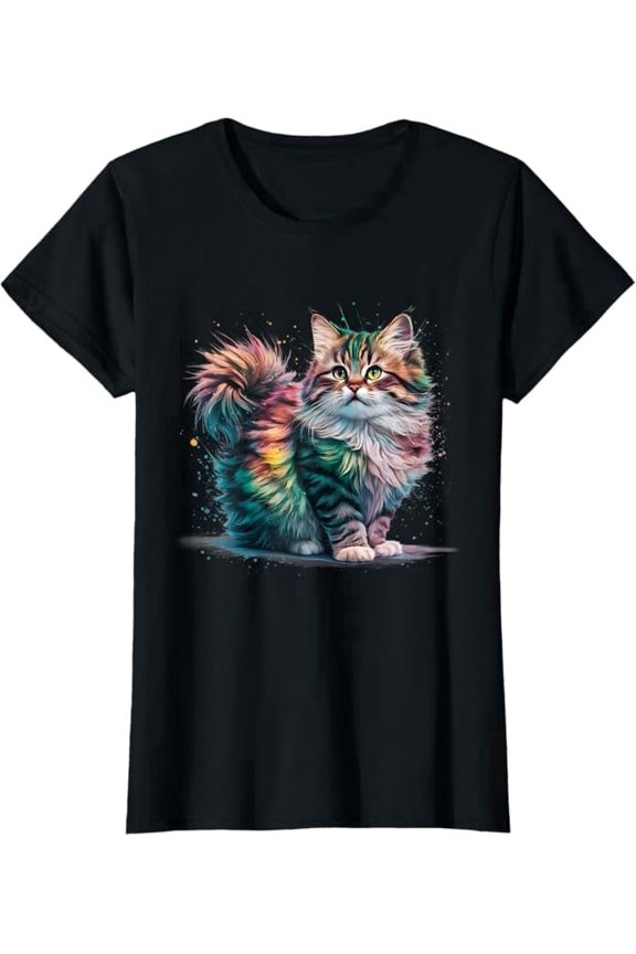 Cat Men Women Colourful Watercolour Cat T-Shirt, Comfortable and versatile, suitable for both men and women.
