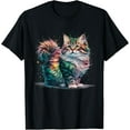 thumbnail image 1 of Cat Men Women Colourful Watercolour Cat T-Shirt TShirt, 1 of 4