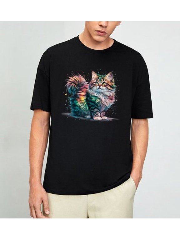 Cat Men Women Colourful Watercolour T-Shirt