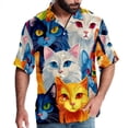 thumbnail image 1 of Cat Men's Short Sleeve Beach Shirts Poplin Spread Collar Tops Casual Printed Button Down Summer Unisex, 1 of 6