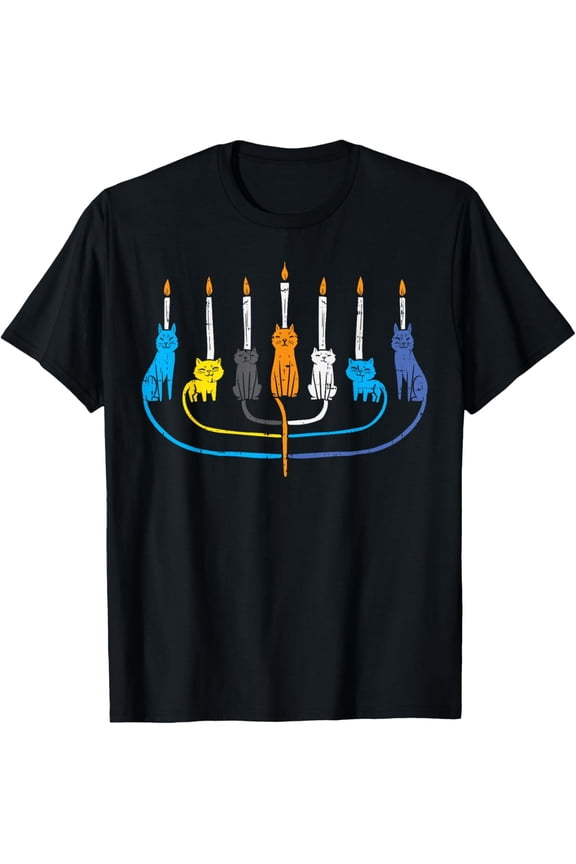 Cat Menorah Cute Jewish Kitten Hanukkah Chanukah PJs Women T-Shirt