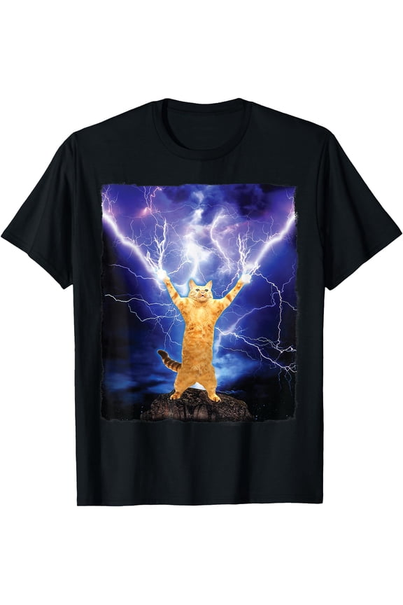 Cat Merch Funny Cat Lightning Thunderbolt On Mountain T-Shirt