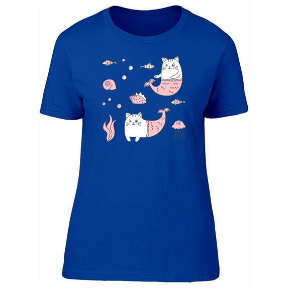 Cat Mermaid Funny Doodle T-Shirt Women -Image by Shutterstock, Female Small