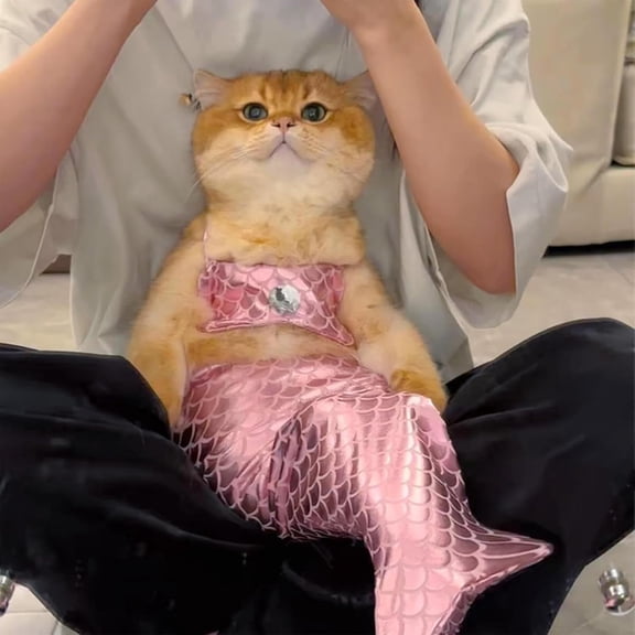 Cat Mermaid Tail Costume, Pet Dress-Up Accessory for Small Dogs and Cats