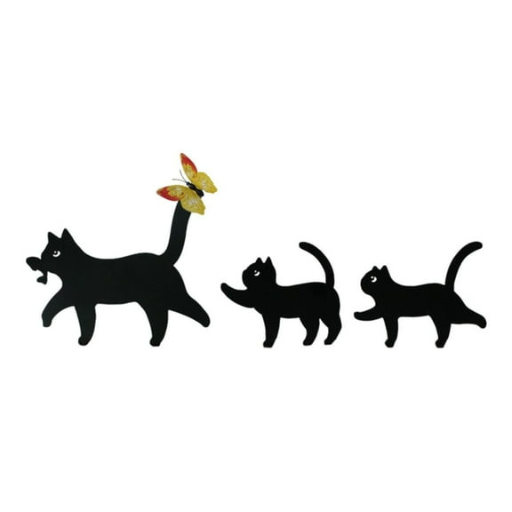 Cat Metal Garden Stakes Decor - 3 Pack Realistic Cat Butterflies Statues，Weatherproof Outdoor Yard Art for Cat Lovers，Durable Silhouette Decor for Patio/Pathway/Garden
