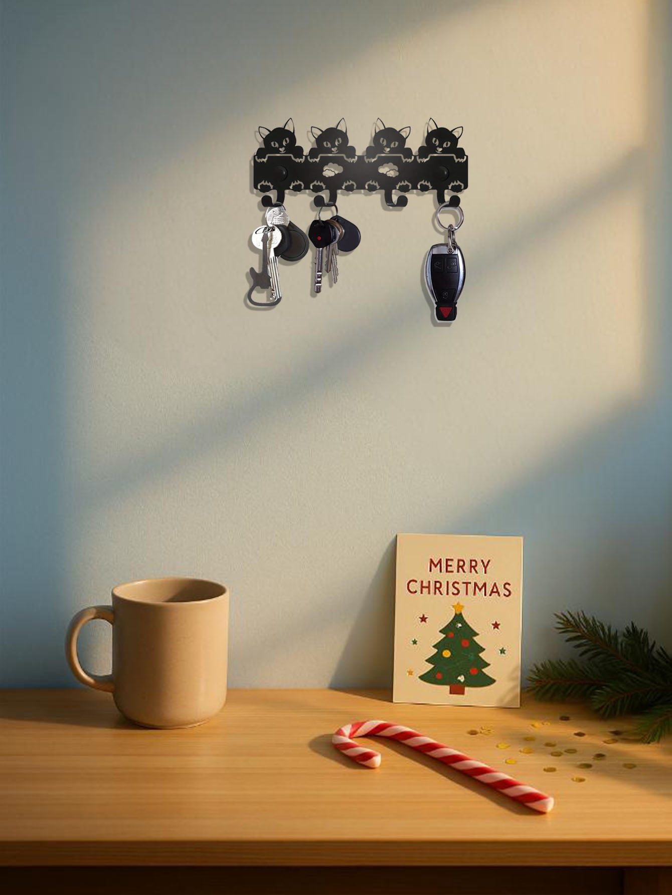 Cat Metal Keychain, Cute Wall Mounted Key Holder, Entryway Organizer Hooks, Gothic Home Decor, Aesthetic Key Storage Rack for Wall