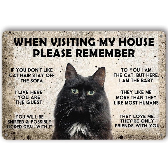 Cat Metal Sign When Visiting My House Please Remember Tin Signs Vintage Cat Wall Art Decor Funny Black Cat Print Poster Black Cat Signs Home Decoration Cat Bathroom Decorations Gift For Cat Lover 8x1