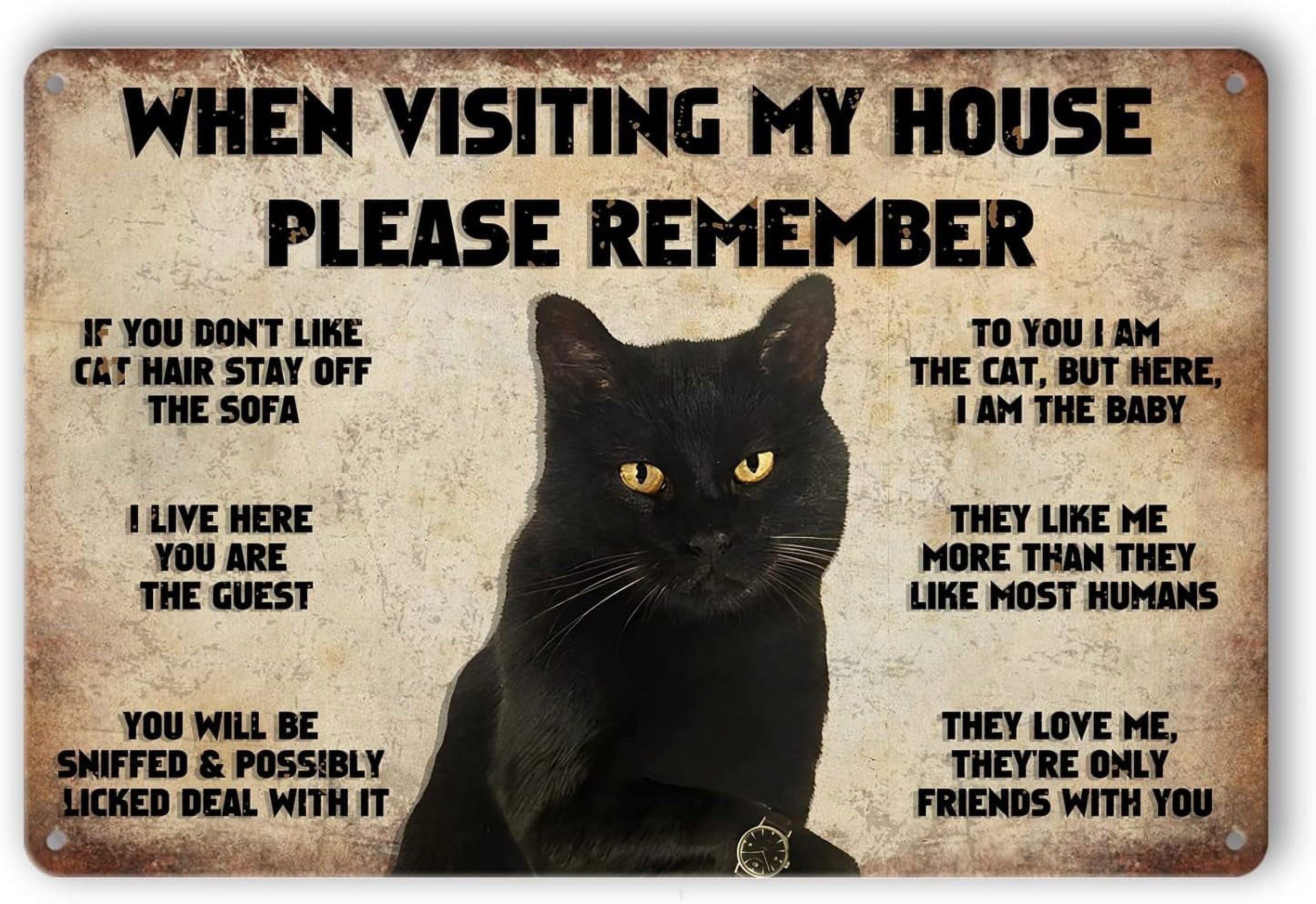 MONIZY Funny Cat Metal Sign - "When Visiting My House Please Remember Cats" Wall Art, 8x11 Inches