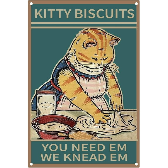 Cat Metal Tin Sign Kitty Biscuits We Knead Em You Need Funny Sign Vintage Retro Poster Bathroom Quote Vintage Sign for Farm Farmhouse Home Kitchen Cafe Wall Decor 8 x 12inch