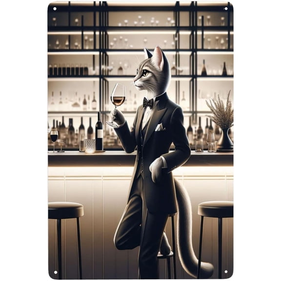 Cat Metal Tin Sign Wall Art Decor signs for Home Bar,Living Room,Man Cave Elegant Feline Bartender Theme,Retro Decorative Plaque for Whiskey & Wine Lovers,Indoor Outdoor Tinplate Gift 12x8inch